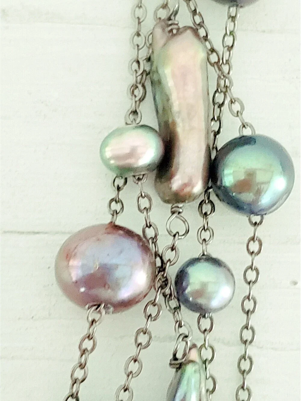 Vintage Gunmetal Multicolor Freshwater Baroque Pearl Multi Strand Necklace